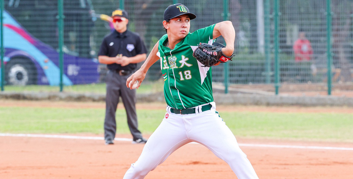 國體大一新秀雷皓博先發6局失4分奪勝投。攝/大會